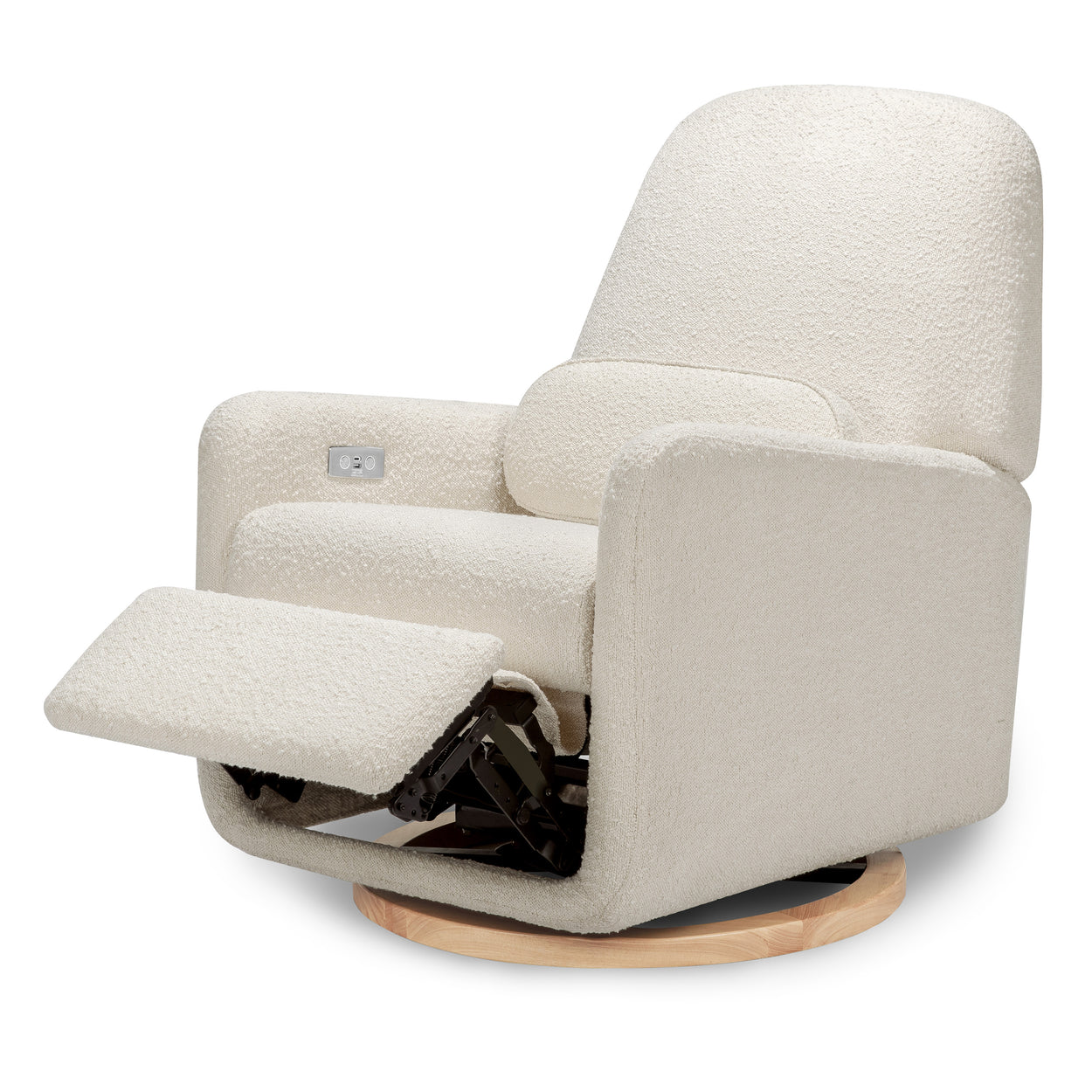 M23688WB,Ubabub,Arc Glider Recliner w/ Electronic Control and USB in Ivory Boucle w/ Light Wood Base