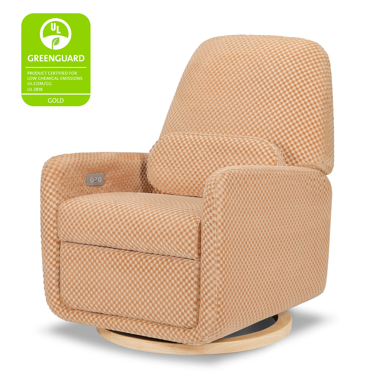 M23688CVCL,Ubabub,Arc Glider Recliner w/ Electronic Control and USB in Canyon Velvet Checker w/ Light Wood Base