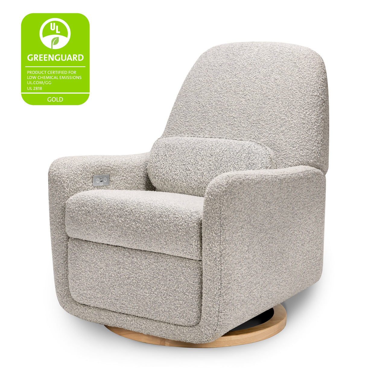 M23688BWB,Arc Glider Recliner w/ Electronic Control and USB in Black White Boucle w/ Light Wood Base