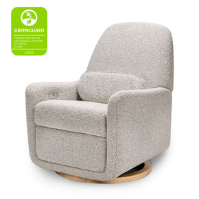 M23688BWB,Arc Glider Recliner w/ Electronic Control and USB in Black White Boucle w/ Light Wood Base