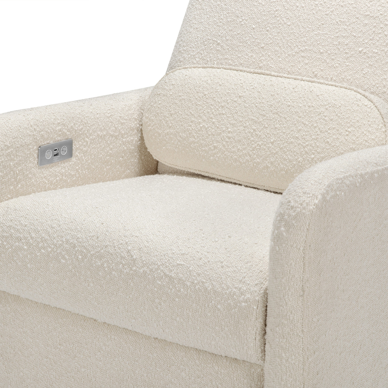 M23688WB,Arc Glider Recliner w/ Electronic Control and USB in Ivory Boucle w/ Light Wood Base