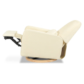 M23688IVCL,Arc Glider Recliner w/ Electronic Control and USB in Ivory Velvet Checker w/ Light Wood Base