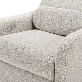 M23688BWB,Arc Glider Recliner w/ Electronic Control and USB in Black White Boucle w/ Light Wood Base