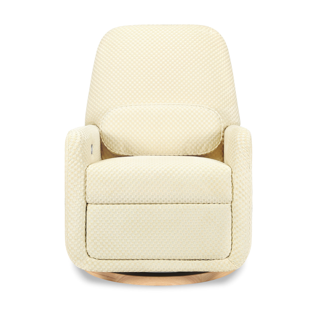 M23688IVCL,Arc Glider Recliner w/ Electronic Control and USB in Ivory Velvet Checker w/ Light Wood Base