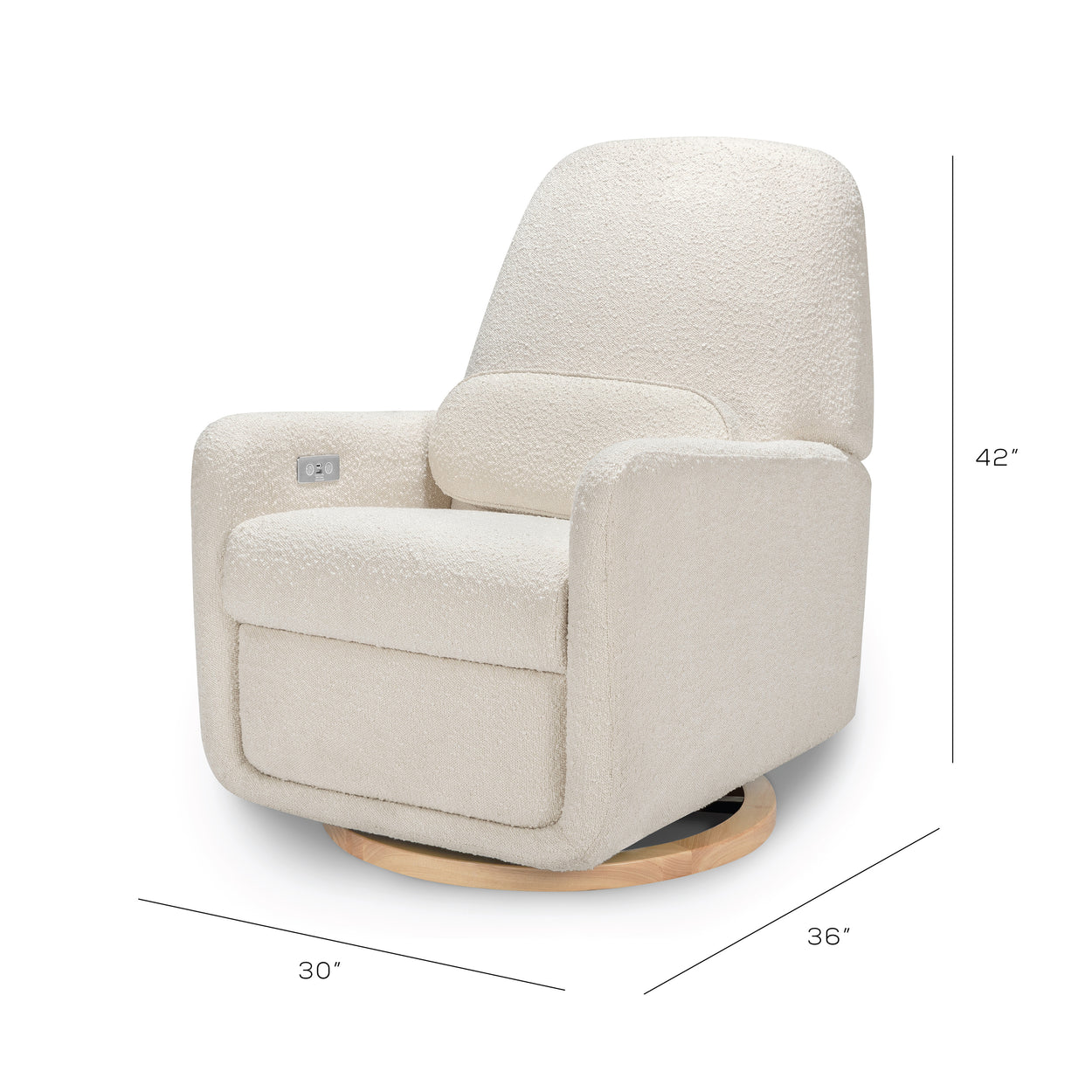 M23688WB,Arc Glider Recliner w/ Electronic Control and USB in Ivory Boucle w/ Light Wood Base