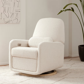 M23688WB,Arc Glider Recliner w/ Electronic Control and USB in Ivory Boucle w/ Light Wood Base