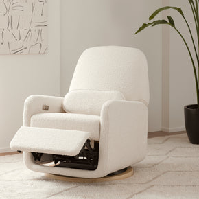 M23688WB,Arc Glider Recliner w/ Electronic Control and USB in Ivory Boucle w/ Light Wood Base