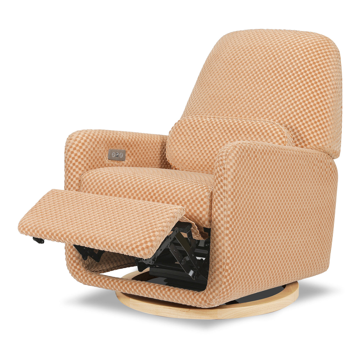 M23688CVCL,Ubabub,Arc Glider Recliner w/ Electronic Control and USB in Canyon Velvet Checker w/ Light Wood Base