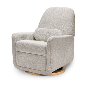 M23688BWB,Arc Glider Recliner w/ Electronic Control and USB in Black White Boucle w/ Light Wood Base