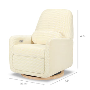 M23688IVCL,Arc Glider Recliner w/ Electronic Control and USB in Ivory Velvet Checker w/ Light Wood Base